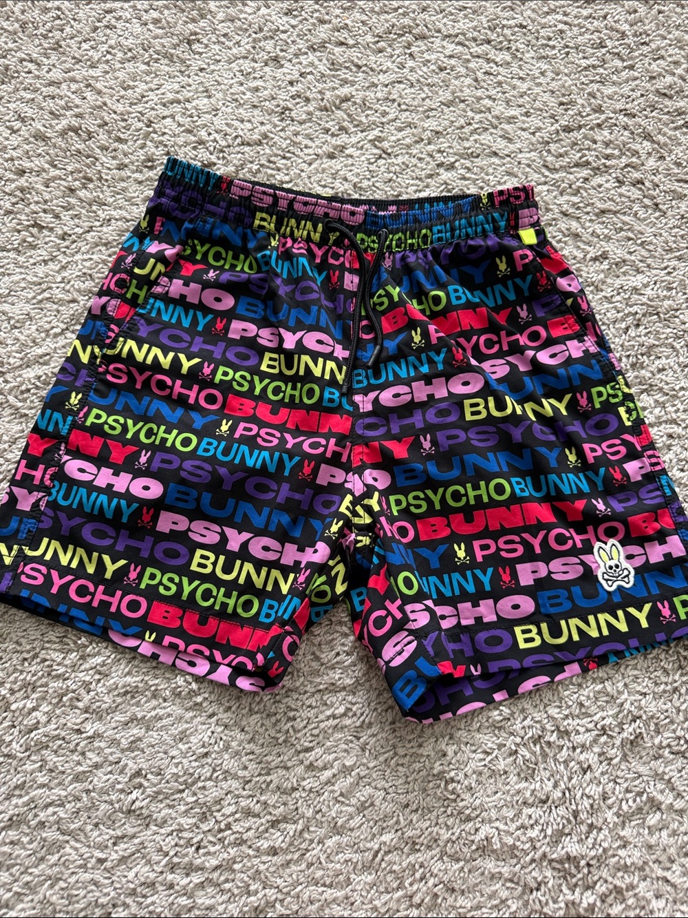 Psycho Bunny Kids Black Multicolor Logo Swim Shorts